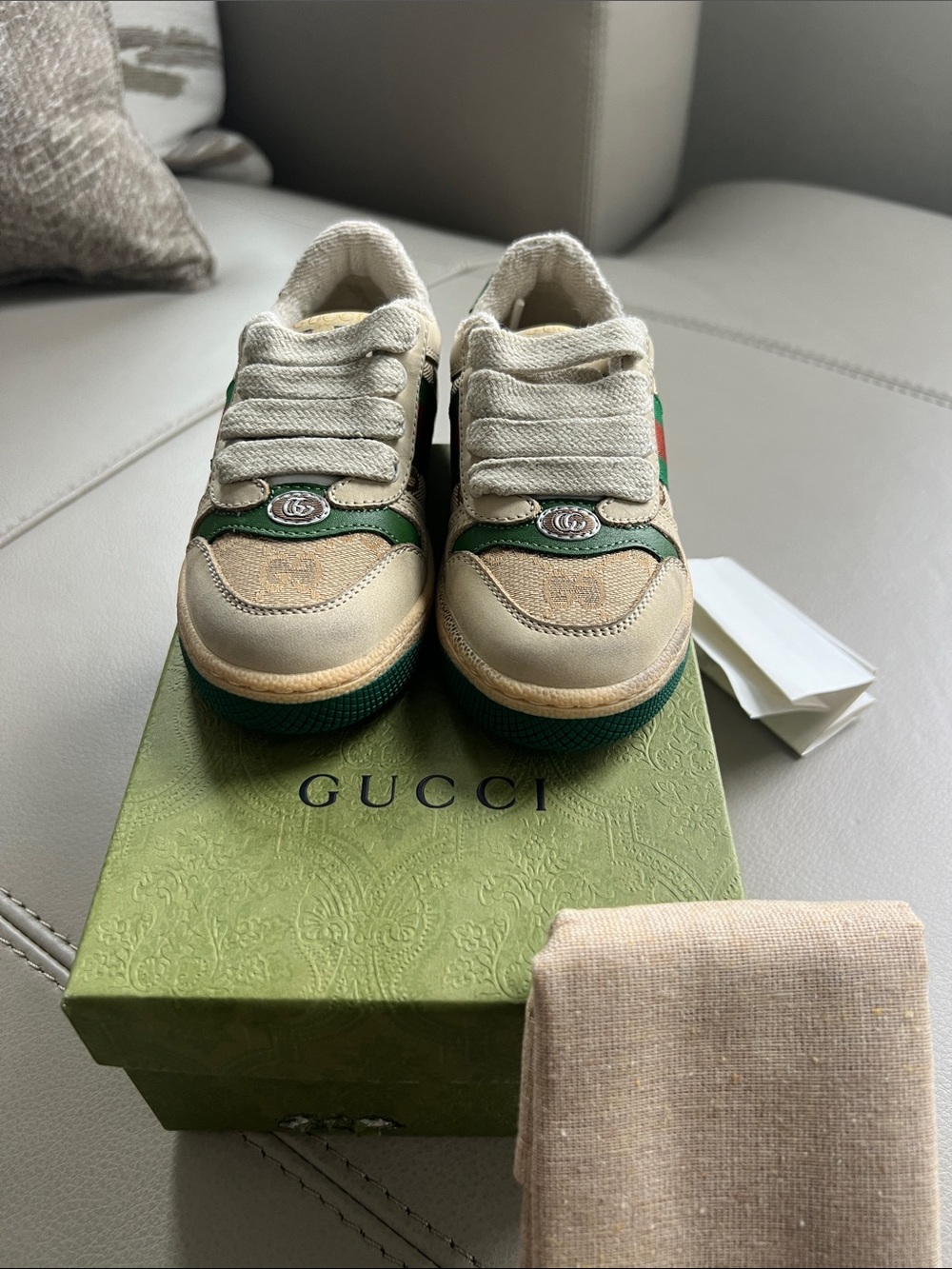 Gucci Kids Beige and Green Low-Top Sneakers